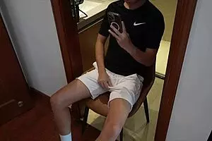 Solo gay masturbation with a cup