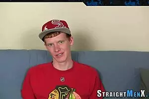 Can a straight twink handle tugging his monster cock on camera for cumshot?